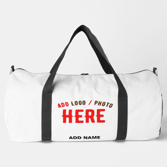 STYLISH MODERN CUSTOMIZABLE WHITE VERIFIED BRANDED DUFFLE BAG (Front)