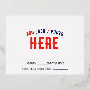 STYLISH MODERN CUSTOMIZABLE WHITE VERIFIED BRANDED FOIL HOLIDAY POSTCARD