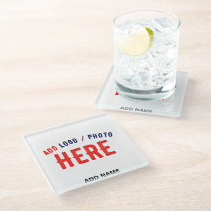 STYLISH MODERN CUSTOMIZABLE WHITE VERIFIED BRANDED GLASS COASTER