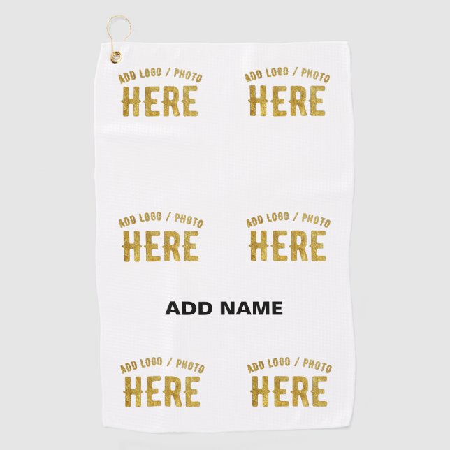 STYLISH MODERN CUSTOMIZABLE WHITE VERIFIED BRANDED GOLF TOWEL (Front)