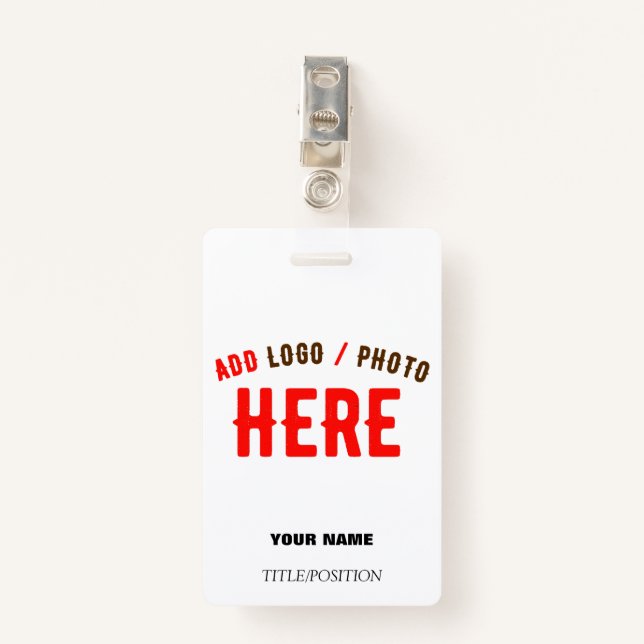 STYLISH MODERN CUSTOMIZABLE WHITE VERIFIED BRANDED ID BADGE (Front with Clip)