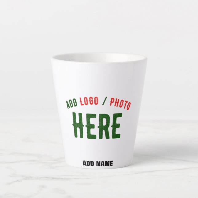 STYLISH MODERN CUSTOMIZABLE WHITE VERIFIED BRANDED LATTE MUG (Front)