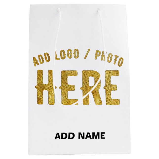 STYLISH MODERN CUSTOMIZABLE WHITE VERIFIED BRANDED MEDIUM GIFT BAG (Front)