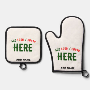 STYLISH MODERN CUSTOMIZABLE WHITE VERIFIED BRANDED OVEN MITT & POT HOLDER SET