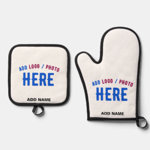 STYLISH MODERN CUSTOMIZABLE WHITE VERIFIED BRANDED OVEN MITT & POT HOLDER SET