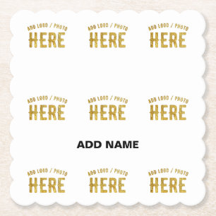 STYLISH MODERN CUSTOMIZABLE WHITE VERIFIED BRANDED PAPER COASTER