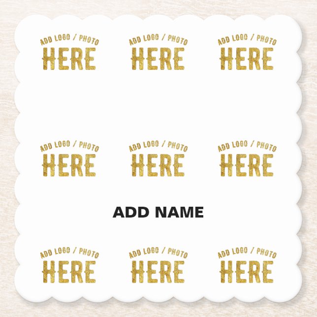 STYLISH MODERN CUSTOMIZABLE WHITE VERIFIED BRANDED PAPER COASTER (Front)