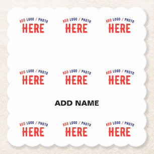STYLISH MODERN CUSTOMIZABLE WHITE VERIFIED BRANDED PAPER COASTER