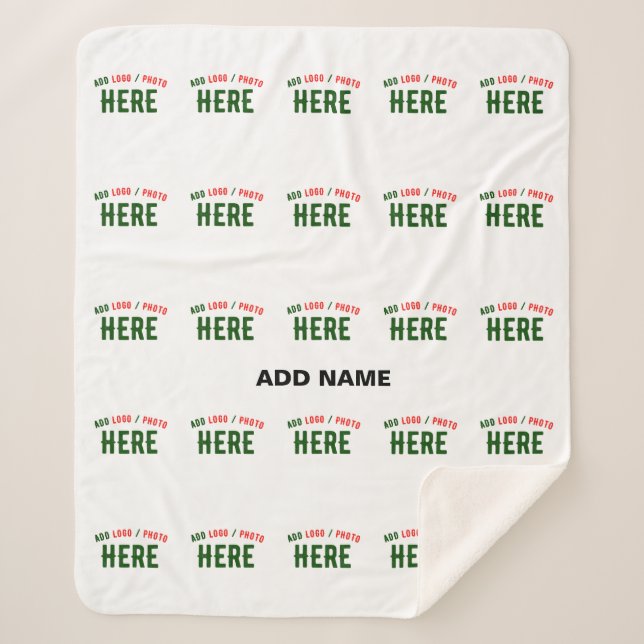 STYLISH MODERN CUSTOMIZABLE WHITE VERIFIED BRANDED SHERPA BLANKET (Front)