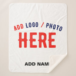 STYLISH MODERN CUSTOMIZABLE WHITE VERIFIED BRANDED SHERPA BLANKET