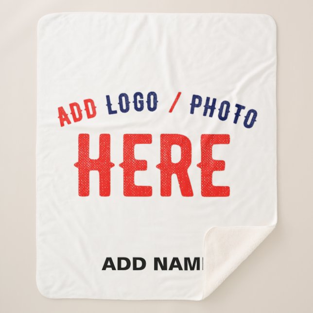 STYLISH MODERN CUSTOMIZABLE WHITE VERIFIED BRANDED SHERPA BLANKET (Front)
