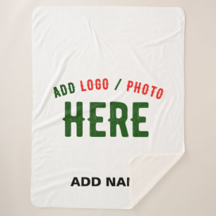 STYLISH MODERN CUSTOMIZABLE WHITE VERIFIED BRANDED SHERPA BLANKET