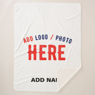 STYLISH MODERN CUSTOMIZABLE WHITE VERIFIED BRANDED SHERPA BLANKET