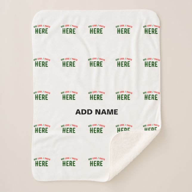 STYLISH MODERN CUSTOMIZABLE WHITE VERIFIED BRANDED SHERPA BLANKET (Front)