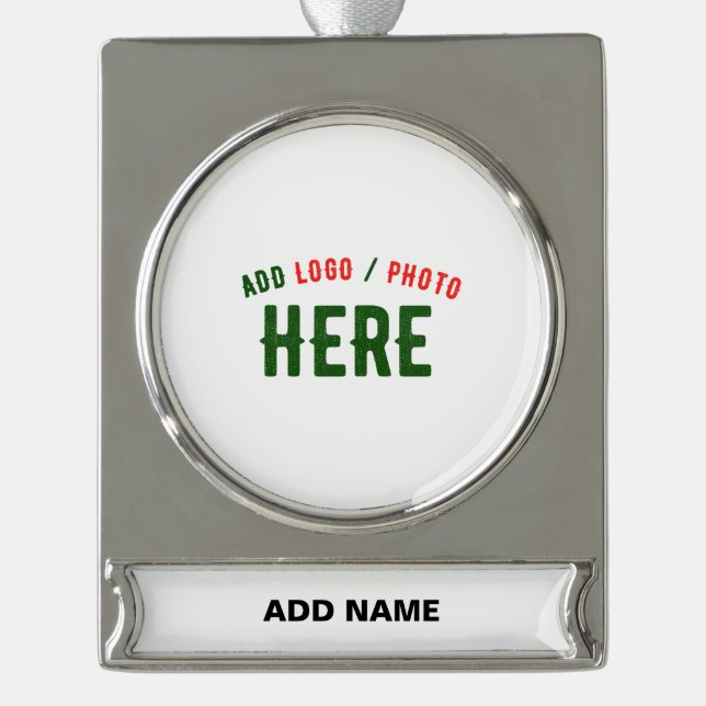 STYLISH MODERN CUSTOMIZABLE WHITE VERIFIED BRANDED SILVER PLATED BANNER ORNAMENT (Front)