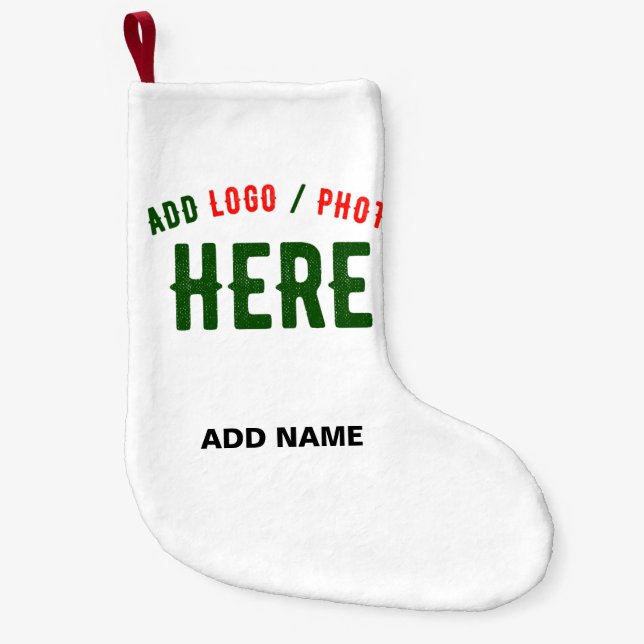 STYLISH MODERN CUSTOMIZABLE WHITE VERIFIED BRANDED SMALL CHRISTMAS STOCKING (Front)