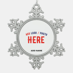STYLISH MODERN CUSTOMIZABLE WHITE VERIFIED BRANDED SNOWFLAKE PEWTER CHRISTMAS ORNAMENT