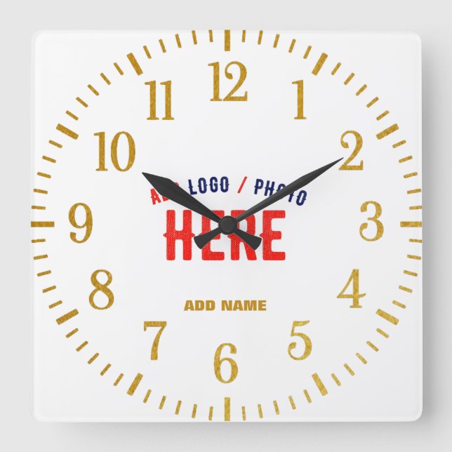STYLISH MODERN CUSTOMIZABLE WHITE VERIFIED BRANDED SQUARE WALL CLOCK (Front)