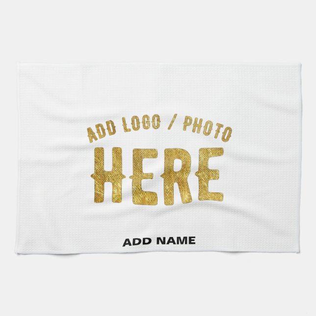 STYLISH MODERN CUSTOMIZABLE WHITE VERIFIED BRANDED TEA TOWEL (Horizontal)