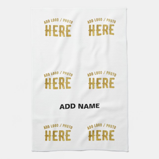 STYLISH MODERN CUSTOMIZABLE WHITE VERIFIED BRANDED TEA TOWEL (Vertical)