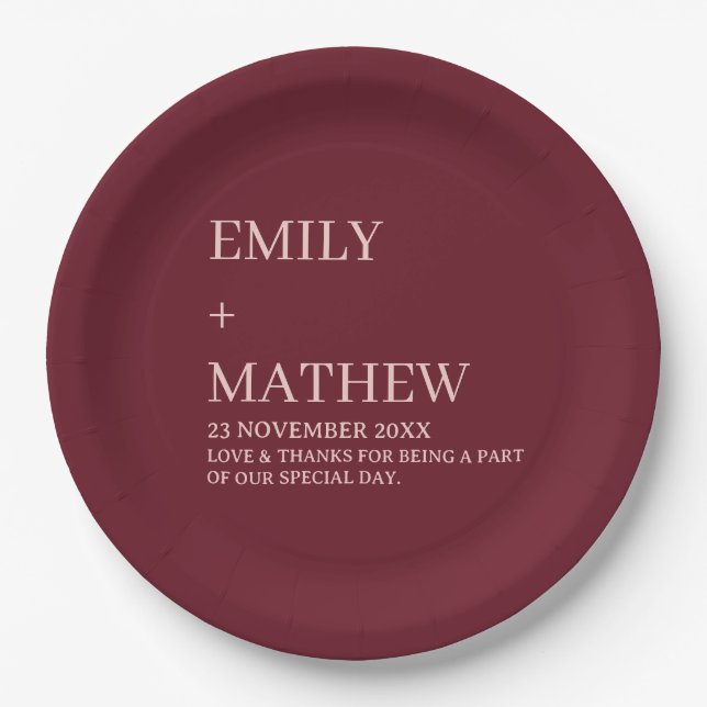 STYLISH MODERN CUSTOMIZED ELEGANT CLASSIC WEDDING  PAPER PLATE (Front)