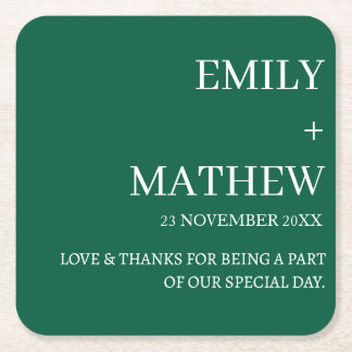 STYLISH MODERN CUSTOMIZED ELEGANT CLASSIC WEDDING SQUARE PAPER COASTER