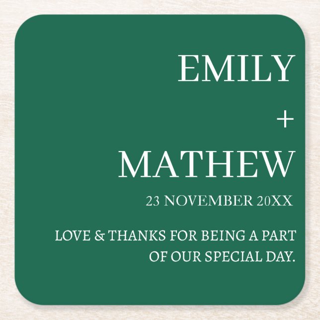 STYLISH MODERN CUSTOMIZED ELEGANT CLASSIC WEDDING  SQUARE PAPER COASTER (Front)