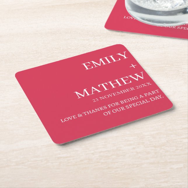 STYLISH MODERN CUSTOMIZED ELEGANT CLASSIC WEDDING  SQUARE PAPER COASTER (Angled)