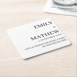 STYLISH MODERN CUSTOMIZED ELEGANT CLASSIC WEDDING  SQUARE PAPER COASTER