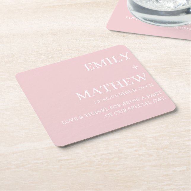 STYLISH MODERN CUSTOMIZED ELEGANT CLASSIC WEDDING  SQUARE PAPER COASTER (Angled)