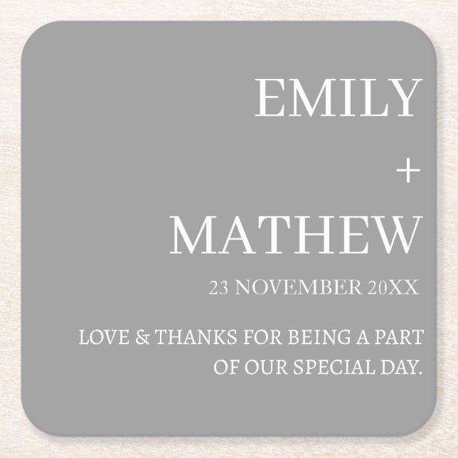 STYLISH MODERN CUSTOMIZED ELEGANT CLASSIC WEDDING  SQUARE PAPER COASTER (Front)