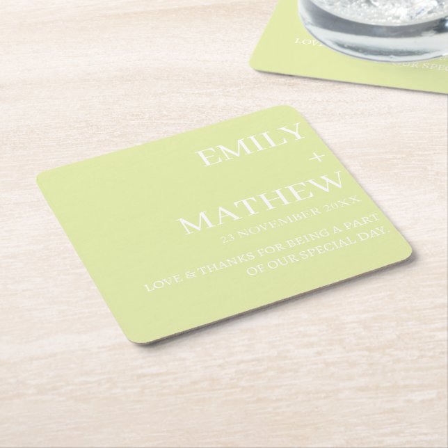 STYLISH MODERN CUSTOMIZED ELEGANT CLASSIC WEDDING  SQUARE PAPER COASTER (Angled)