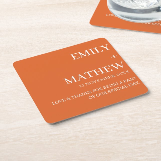STYLISH MODERN CUSTOMIZED ELEGANT CLASSIC WEDDING  SQUARE PAPER COASTER (Angled)