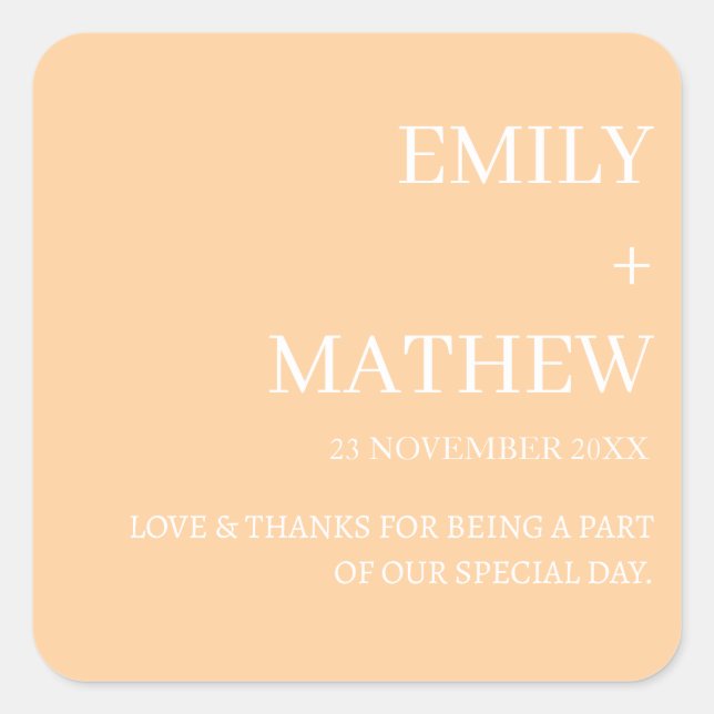 STYLISH MODERN CUSTOMIZED ELEGANT CLASSIC WEDDING  SQUARE STICKER (Front)