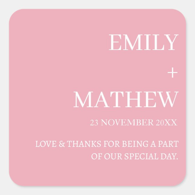 STYLISH MODERN CUSTOMIZED ELEGANT CLASSIC WEDDING  SQUARE STICKER (Front)