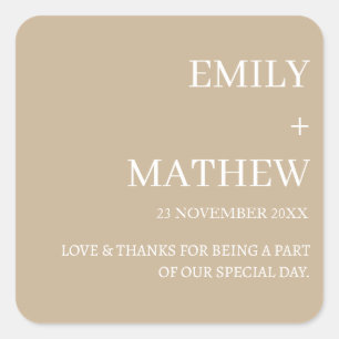 STYLISH MODERN CUSTOMIZED ELEGANT CLASSIC WEDDING SQUARE STICKER