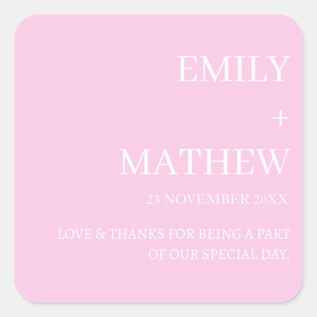 STYLISH MODERN CUSTOMIZED ELEGANT CLASSIC WEDDING  SQUARE STICKER (Front)