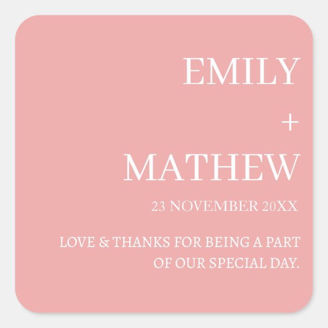 STYLISH MODERN CUSTOMIZED ELEGANT CLASSIC WEDDING  SQUARE STICKER (Front)