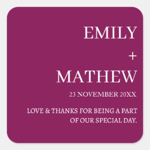 STYLISH MODERN CUSTOMIZED ELEGANT CLASSIC WEDDING SQUARE STICKER