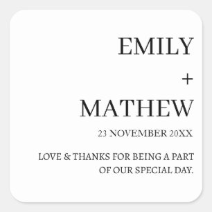 STYLISH MODERN CUSTOMIZED ELEGANT CLASSIC WEDDING  SQUARE STICKER