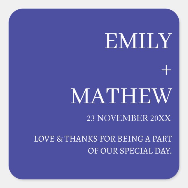 STYLISH MODERN CUSTOMIZED ELEGANT CLASSIC WEDDING  SQUARE STICKER (Front)