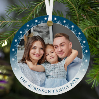 Stylish Modern Double Sided Two photo Snowflakes Metal Tree Decoration