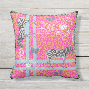 Stylish Modern Eclectic Fluo Pink Orange Blue Cushion
