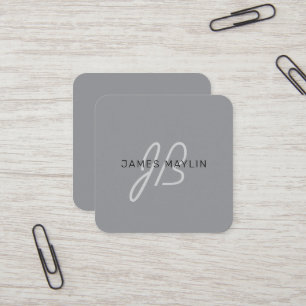 Stylish Modern Editable Name   Black & Dark Grey Square Business Card