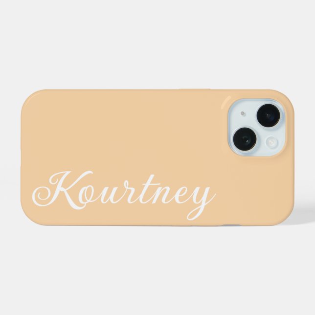 STYLISH MODERN ELEGANT CUSTOMIZED NAME BEIGE iPhone 15 CASE (Back Horizontal)