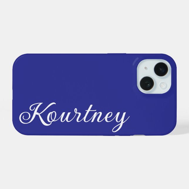 STYLISH MODERN ELEGANT CUSTOMIZED NAME DARK BLUE iPhone 15 CASE (Back Horizontal)