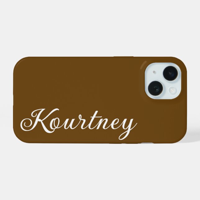 STYLISH MODERN ELEGANT CUSTOMIZED NAME DARK BROWN iPhone 15 CASE (Back Horizontal)