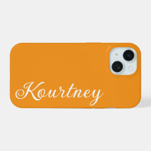 STYLISH MODERN ELEGANT CUSTOMIZED NAME ORANGE iPhone 15 CASE