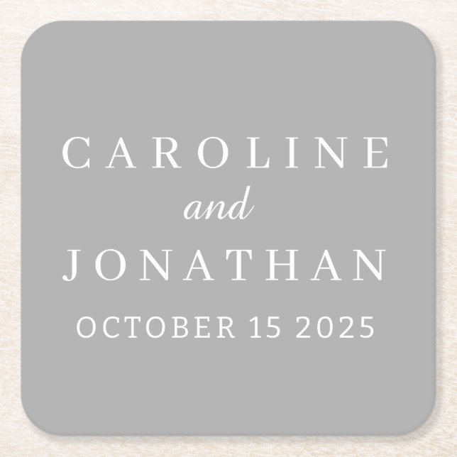 STYLISH MODERN ELEGANT CUSTOMIZED NAME WEDDING  SQUARE PAPER COASTER (Front)