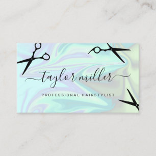 Stylish modern elegant holographic hairstylist business card
